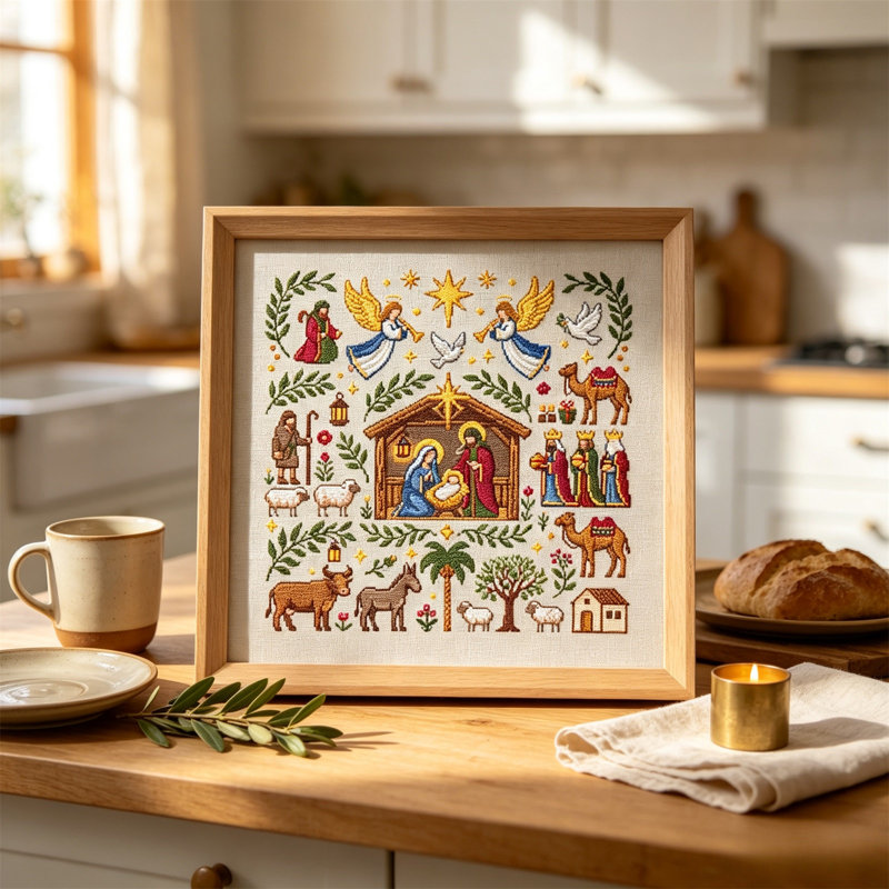 Trousse de broderie pour crèche de Noël