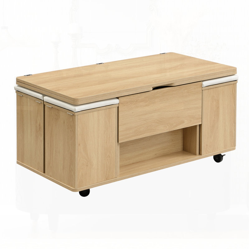 Multi-Functional Lift-Top Coffee Table, Natural/White