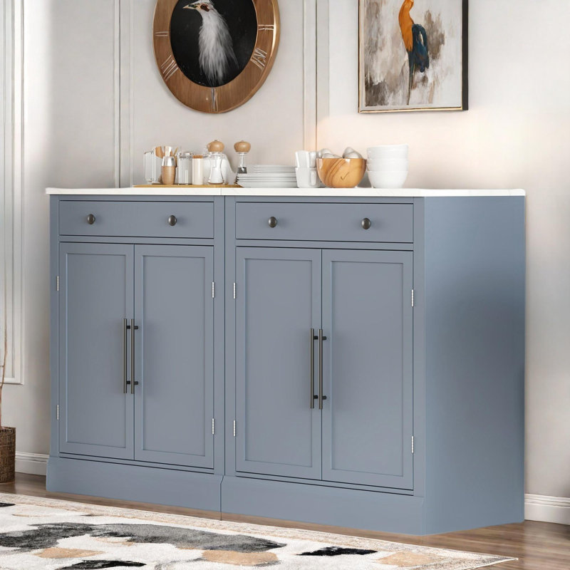 Modern Sideboard With 1 Drawer, 2 Adjustable Shelves And 2 Door Shelves, Set Of 2, Gray
