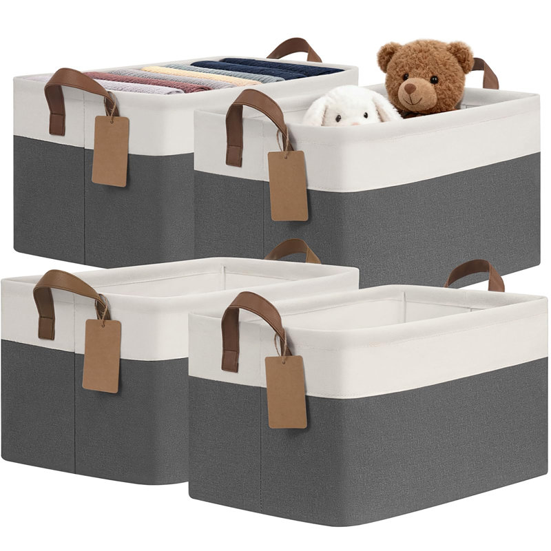 Set Of 4 Collapsible Large Fabric Storage Baskets With Handles, Decorative Closet Organizer Bins For Bedroom And Living Room, 16.8 In X 11 In X 9.8 In