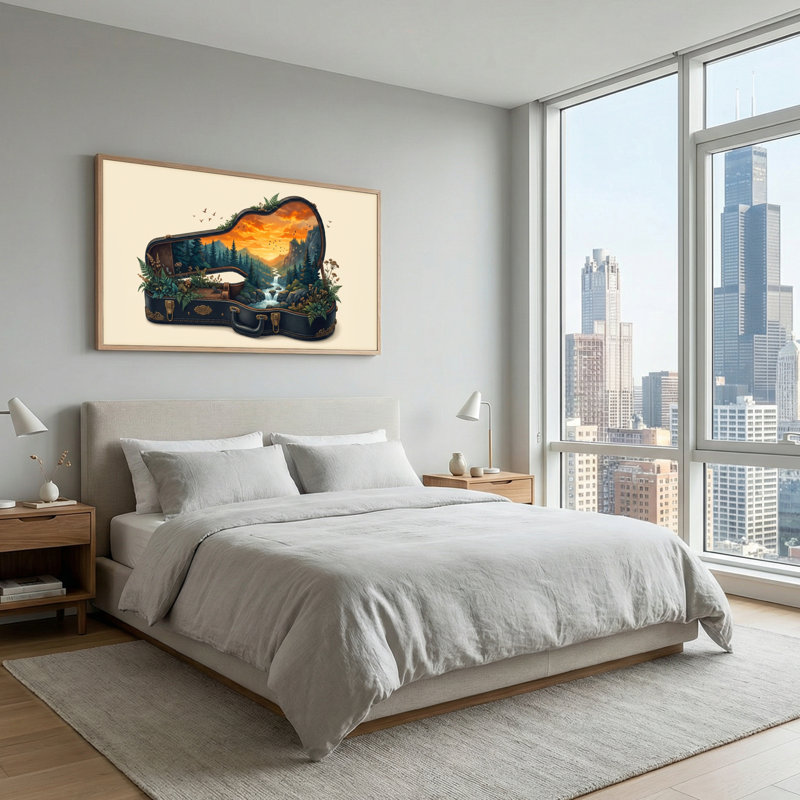 Ensemble de 1 tableau sur toile représentant un paysage de guitare, 40“W x 20”H, Natural