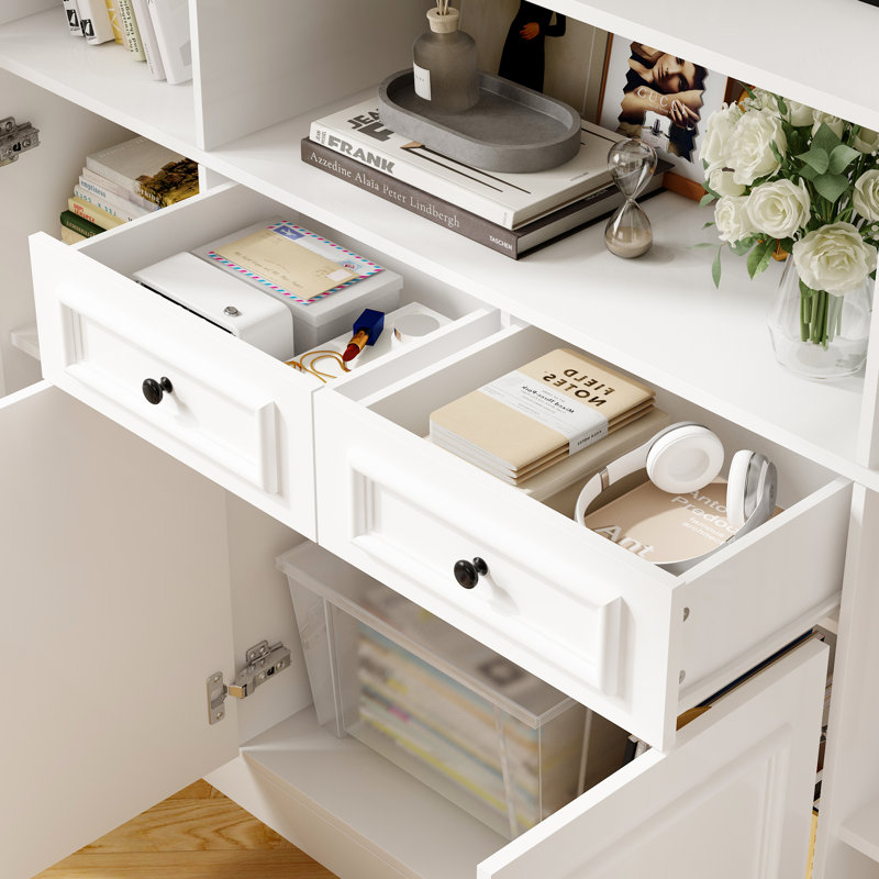 78.7'' H X 63'' W 2-Drawer Bookcase With Glass Doors