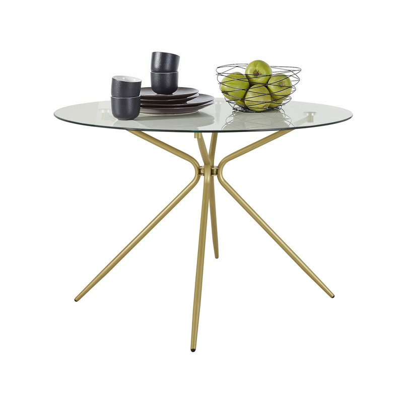Orrum Round Glass Top Metal Base Dining Table, Brass