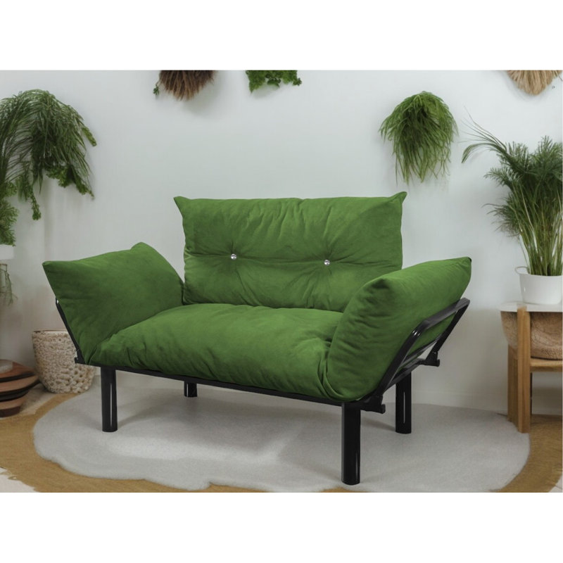 Causeuse kaki - futon compact pour les petits espaces de vie. Les pieds hauts permettent un nettoyage facile des planchers. Choix de couleurs. Assemblage simple avec guide inclus. Aucun outil supplémentaire requis. Fabrication en métal,