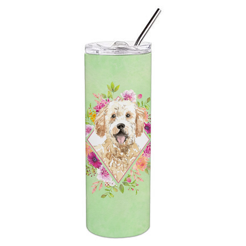 E23BF9F8391D466E9CA4F8DFEBD9A7DB de verre 20 oz à double paroi en acier inoxydable chiot, Goldendoodle, Vert