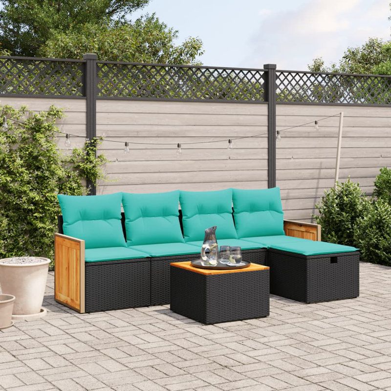  Ensemble de canapé de patio 6 pièces avec coussins en rotin de polyester gris, Bleu clair, Noir