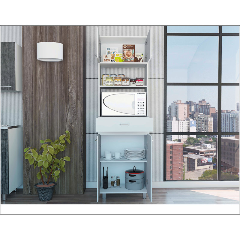 Pembrooke 2-Shelf 1-Drawer Microwave Pantry Cabinet, White