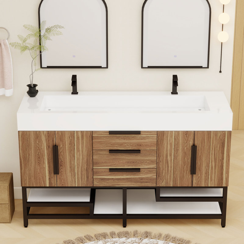 Meuble-lavabo sur pied simple 60 po Jessica, Chêne naturel