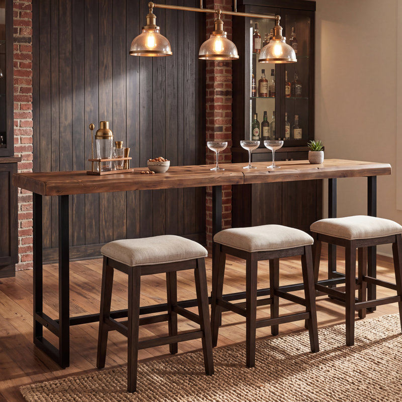 Table de bar en bois massif de 200 cm (78,74 po) avec structure en métal, plateau en bois de style industriel, table haute rustique pour bar ou cuisine.
