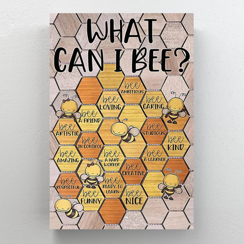 Bees - What Can I Bee - 1 pièce, impression d'art graphique rectangulaire sur toile tendue, H 14 po x l 11 po x P 2 po