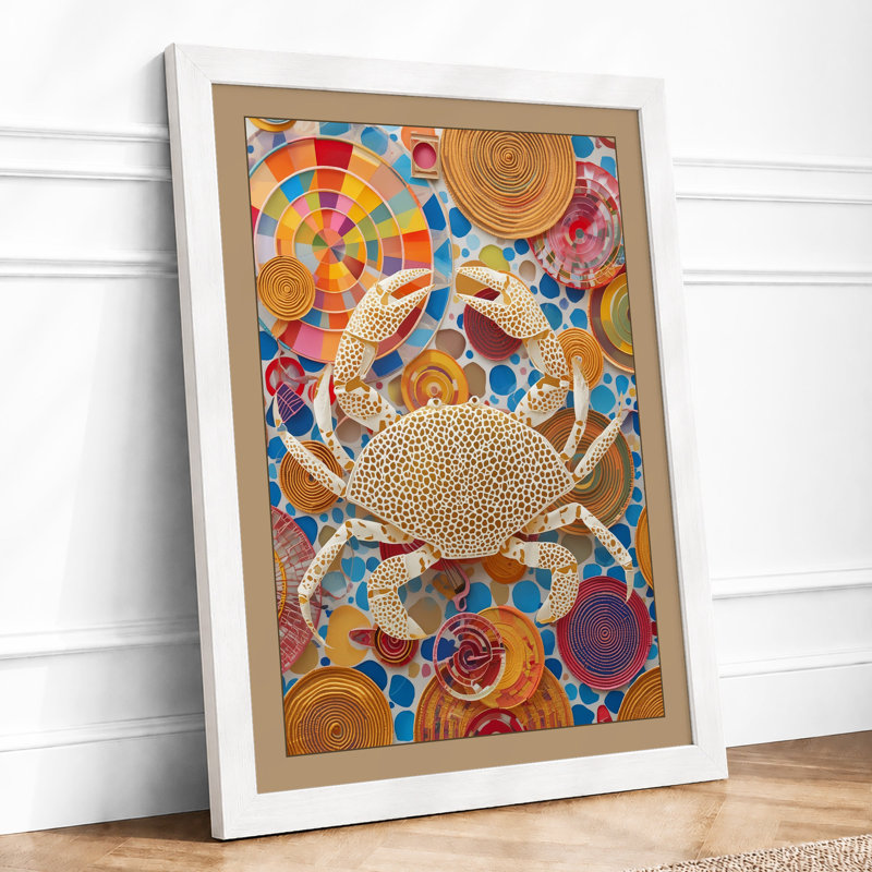 Crab Among Circles Eclectic - Framed Print, A4 - 29.7 x 21.0 cm, White