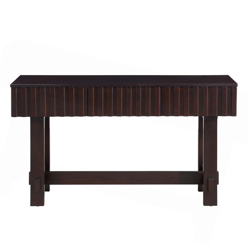 52" Mid-Century Farmhouse Fluted Console Table With Solid Wood Legs For Living Room, Hallway Entrance, Foyer, Espresso