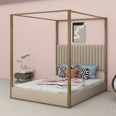 Emenie Queen Size Metal Canopy Platform Bed with Twin Size Trundle and 3 Drawers by Latitude Run