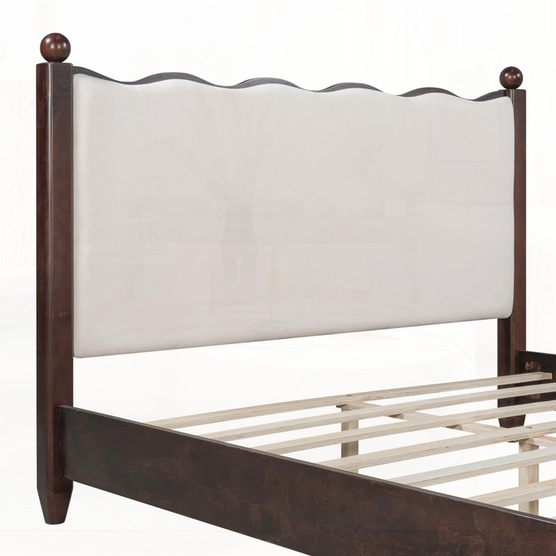 Lit plateforme en bois avec tête de lit tapissier, Grand lit, Espresso