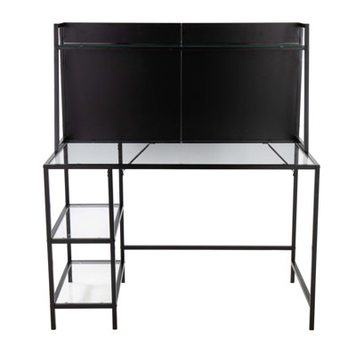 Bureau contemporain Tier en métal noir et verre transparent
