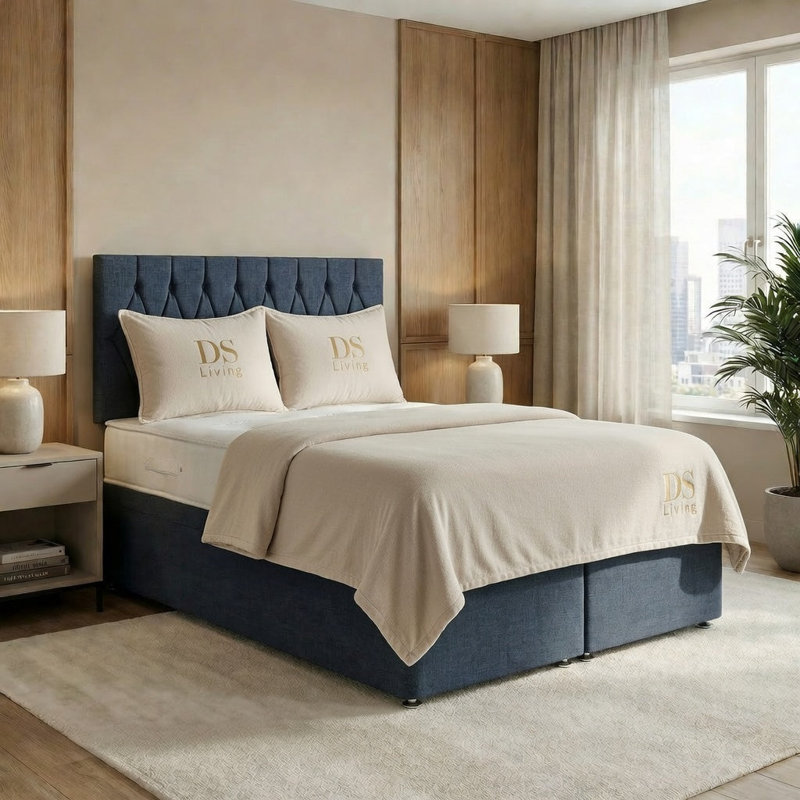 Diamond Divan Bed, Super King, Denim