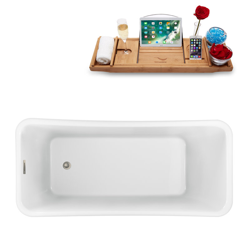 1500.1mm x 718.8mm Soaking Acrylic Bathtub, Brushed Nickel