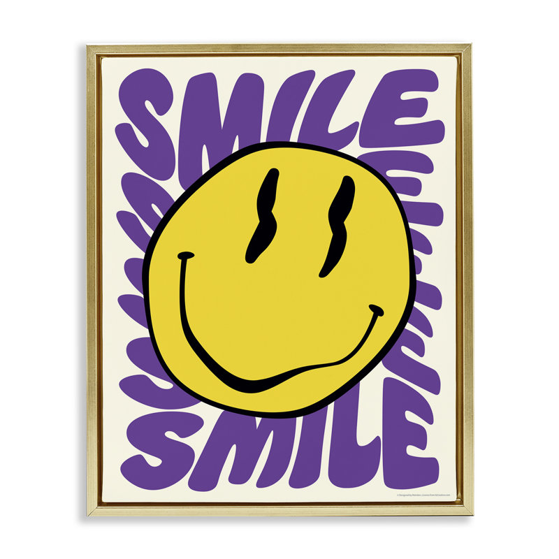 «Groovy Smile Typographie», art mural encadré flottant par Reinders, Cadre flottant métallique doré, H 31 po x l 25 po
