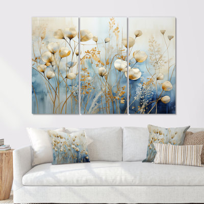 «Grey and Gold Flower Garden Delight I - Plants», ensemble d'art sur toile