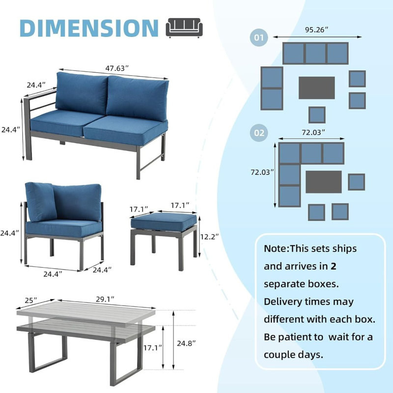 Aluminum Patio Furniture Set With Waterproof Cover, Blue