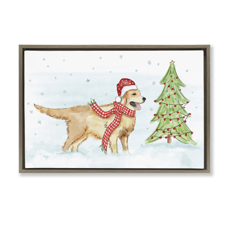 «Snowy Labrador Scene» par Mollie B., Cadre flottant orme Montalcino, H 17 po x l 25 po