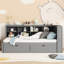 Lit de jour simple avec palette de couleur grise, 2 tiroirs, compartiment de rangement et de charge en bois, tiroirs-148288733-148288734