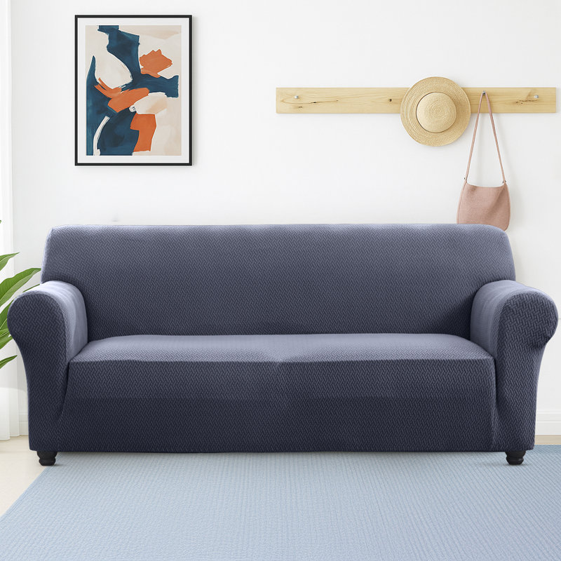 Jacquard Pattern Stretchable Spandex Sofa Slipcover - Stylish Sofa Protector, 179cm H x 280cm W - (3 Seater), Blue/Grey