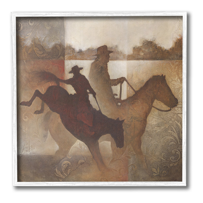 «Rusti cCowboy Silhouettes», jet d'encre Artby White Ladder, Giclée encadrée blanc bord de mer, H 17 po x l 17 po