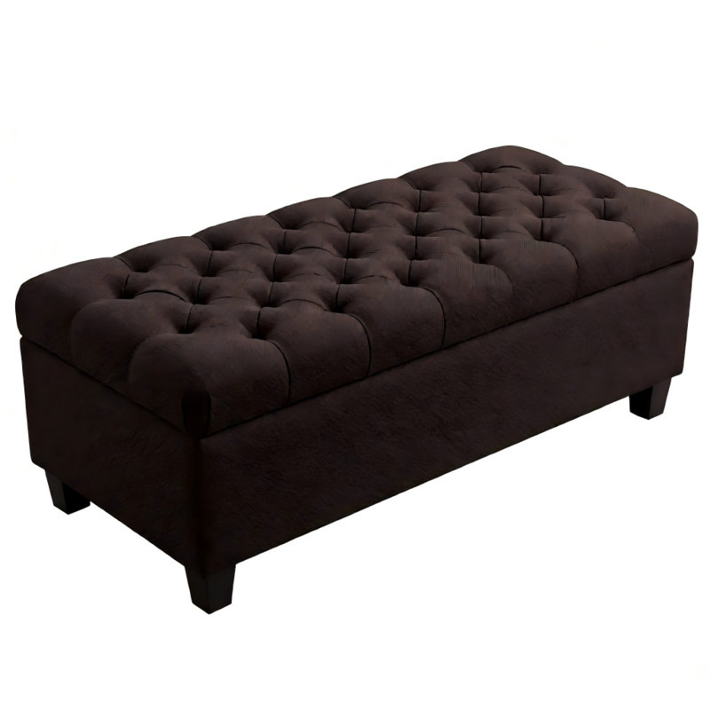 50.25" Storage Ottoman Bench - Brown Storage Bench End Of Bed With Safety Hinges, Footrest Stool For Living, Dining Room, Entryway And Hallway