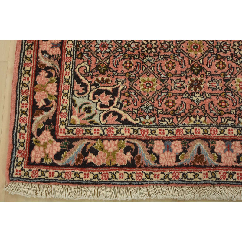 Tapis traditionnel noué à la main en laine rose 2 pi 7 po x 4 pi Bidbar