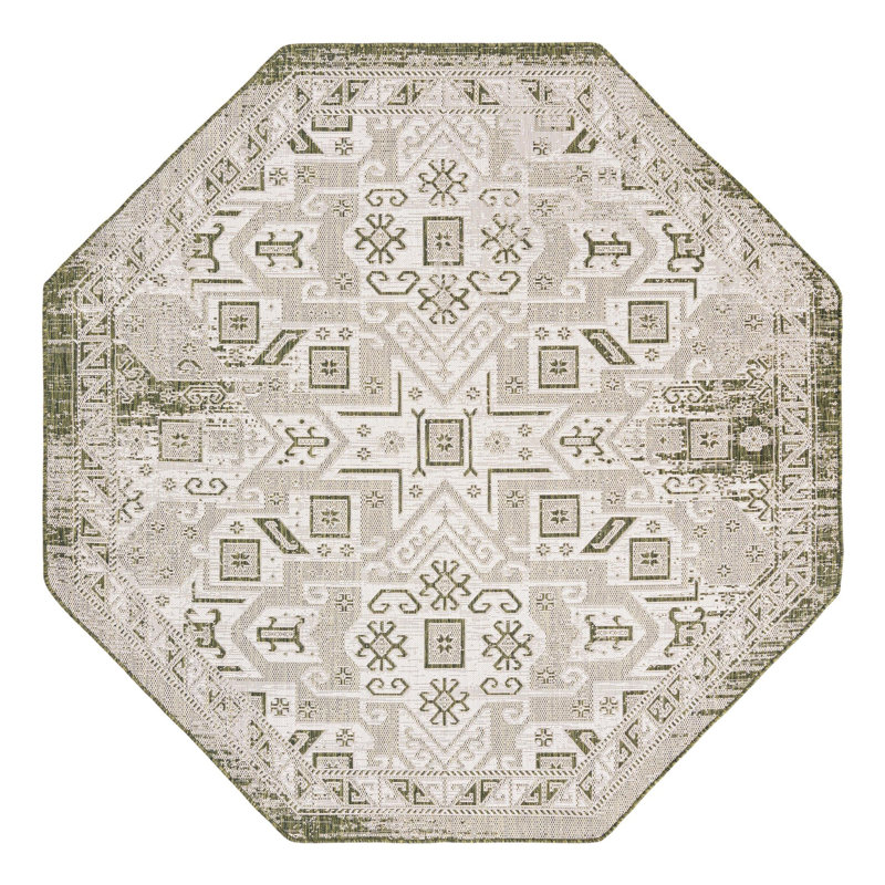 Tapis intérieur / extérieur bleu Alvenia Southwestern, Octogone 7 pi 10 po x 7 pi 10 po