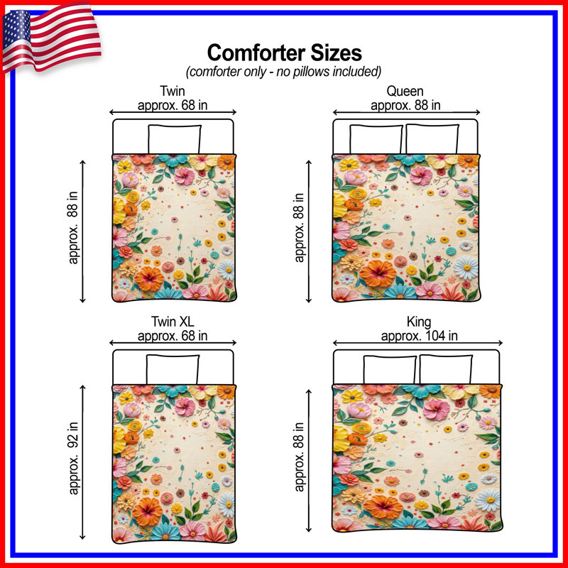 Assorted Colourful Flowers Comforter, Twin
