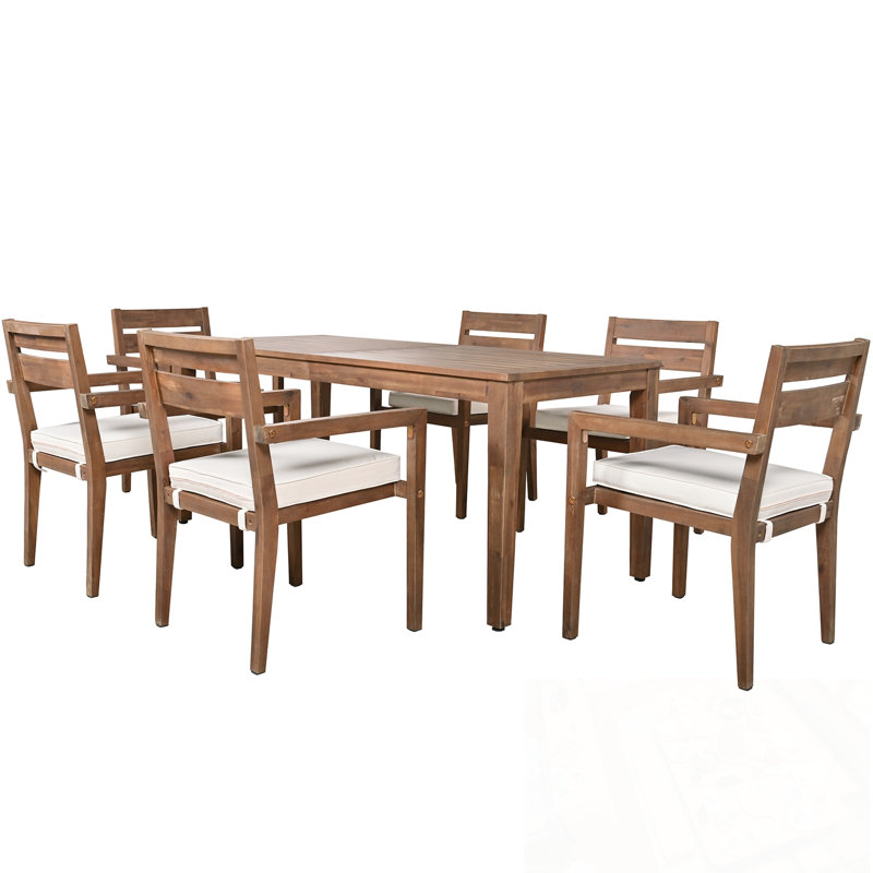7-Piece Wooden Dining Table Set with 6 Chairs, Natural