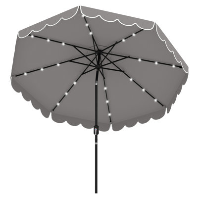 10 FT Solar Patio Umbrella Outdoor Market Sunshade w/ 24 LED Lights Gray