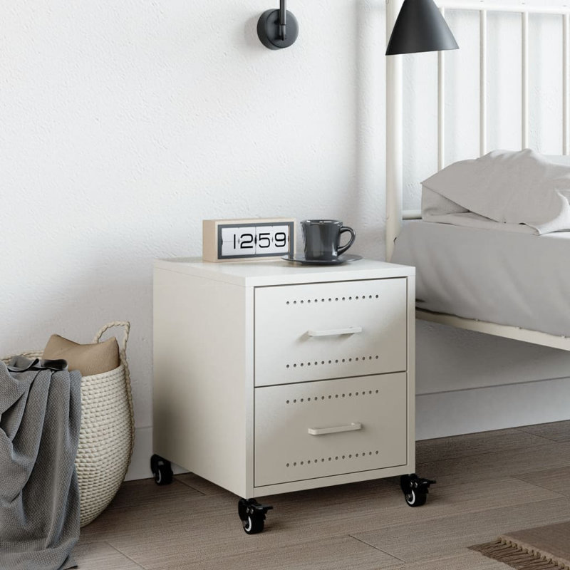 Angala 36cm W Steel Bedside Table, White