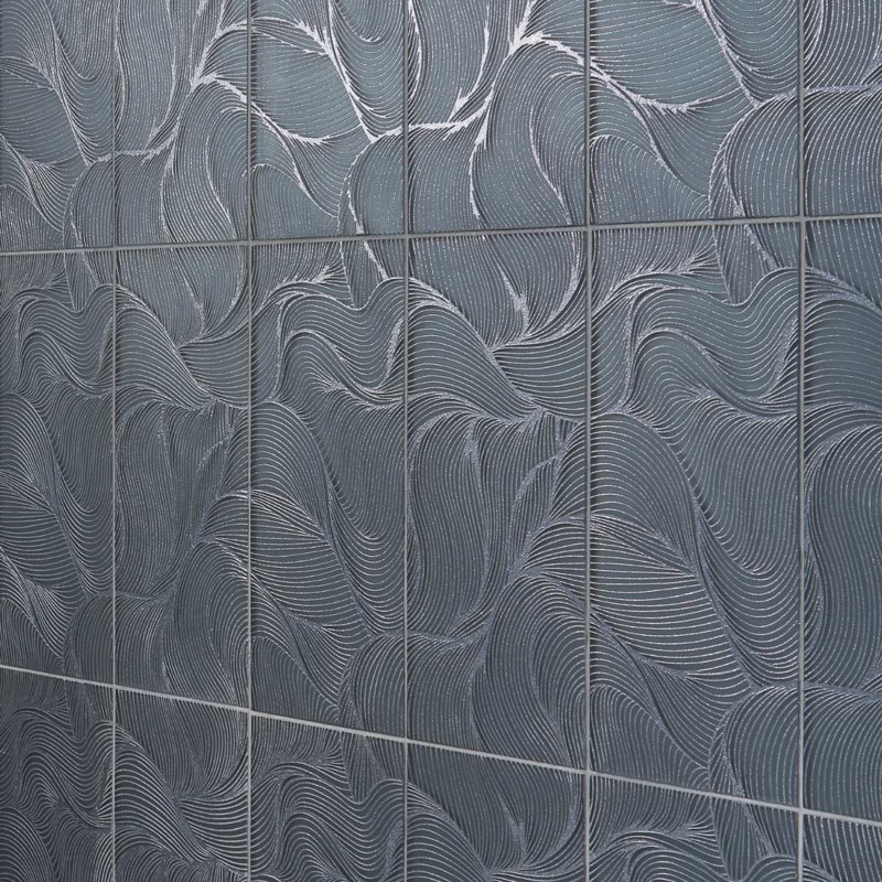 Sonya Waves 6x16 Frosted Glass Tile, Midnight Gray