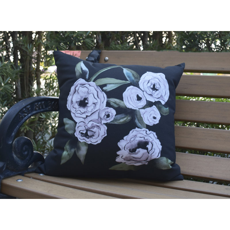 Housse et insert de coussin carré d'extérieur Fickle Florals, Noir, 16 po x 1 po