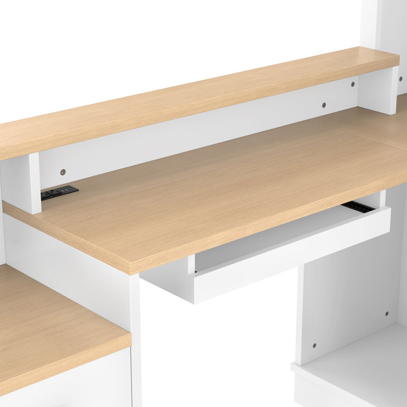 Bureau en coin en L avec station de charge, Naturel / Blanc