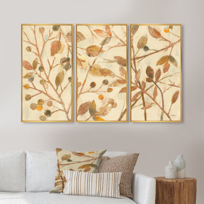Copper Branches Composition - Ensemble de 3 reproductions d'art encadrées sur toile