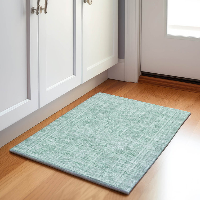 Machine Washable Indoor/Outdoor Xhevrie Teal Rug