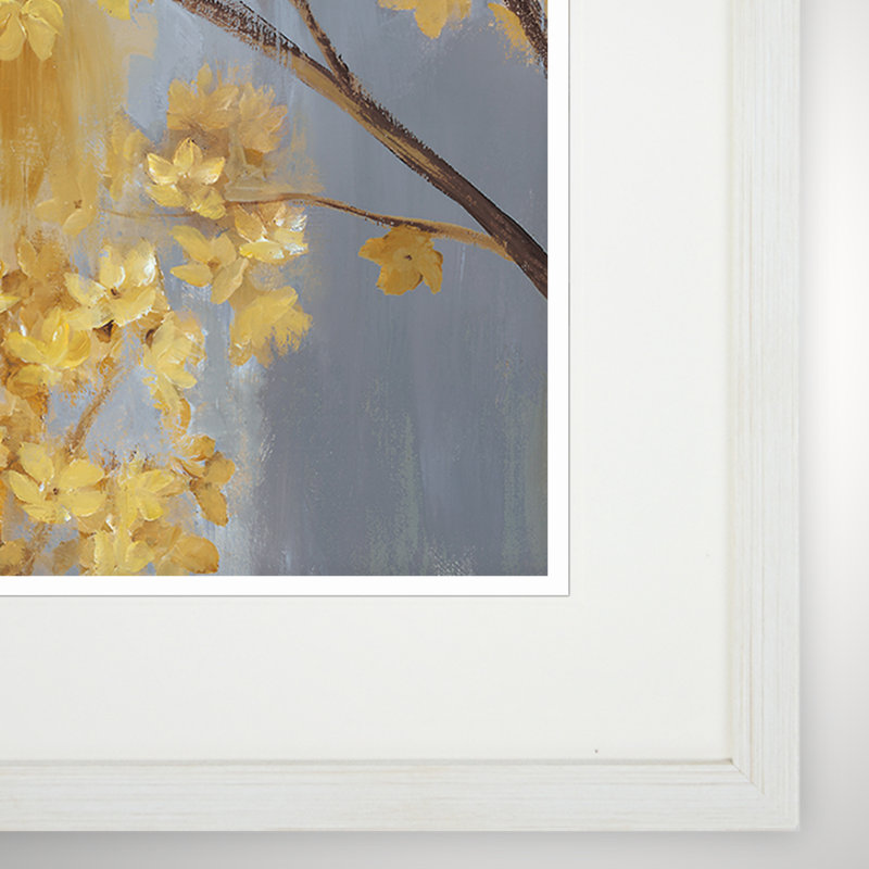 «Forsythia Garden», ensemble de 2 reproductions de peintures à l'acrylique encadrées, Blanc