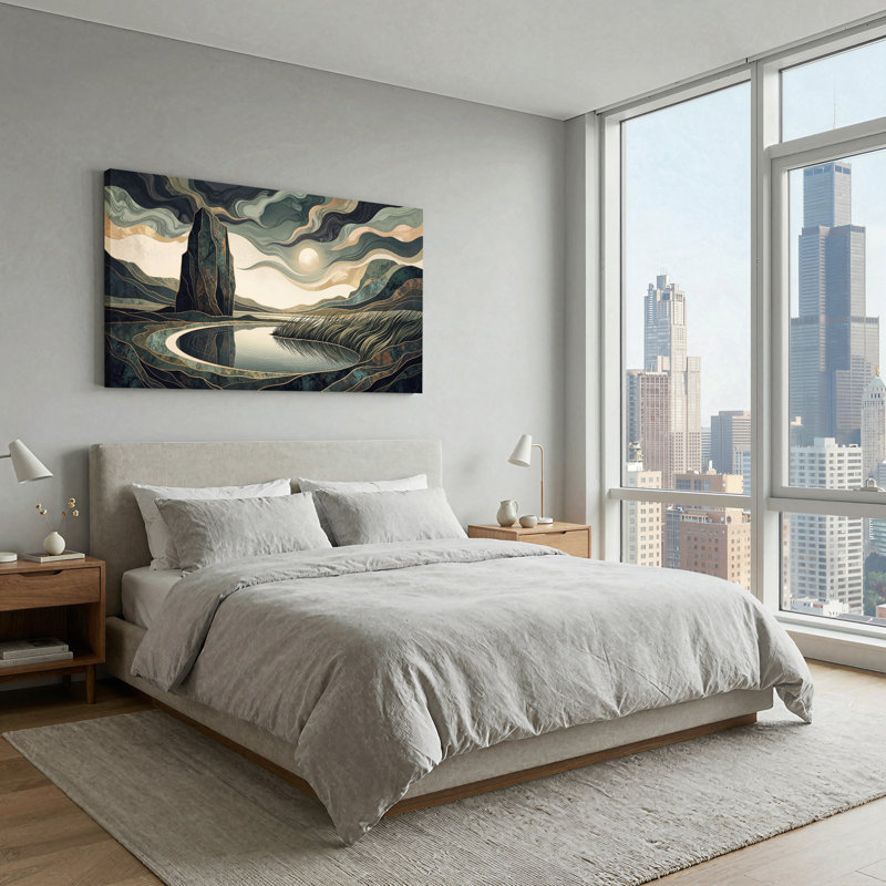 Art mural sur toile bleu sarcelle et doré, L 58 po x H 28 po