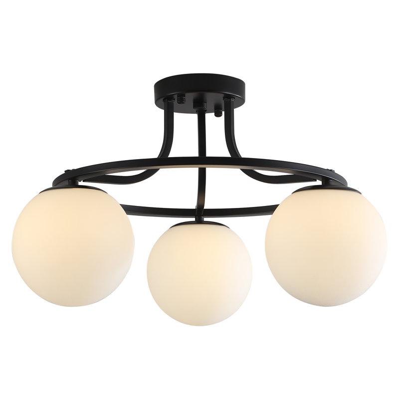 3- Lights 20.08'' Modern Black/Brass Iron Glass Cover Globe Semi Flush Mount Lighting For Bathroom/Hallway/Entryway