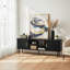 Meuble télé Tambour avec armoire de rangement et tablette pour téléviseurs de 70 po de style Mid-Century moderne, noir-1963442922-1977197845