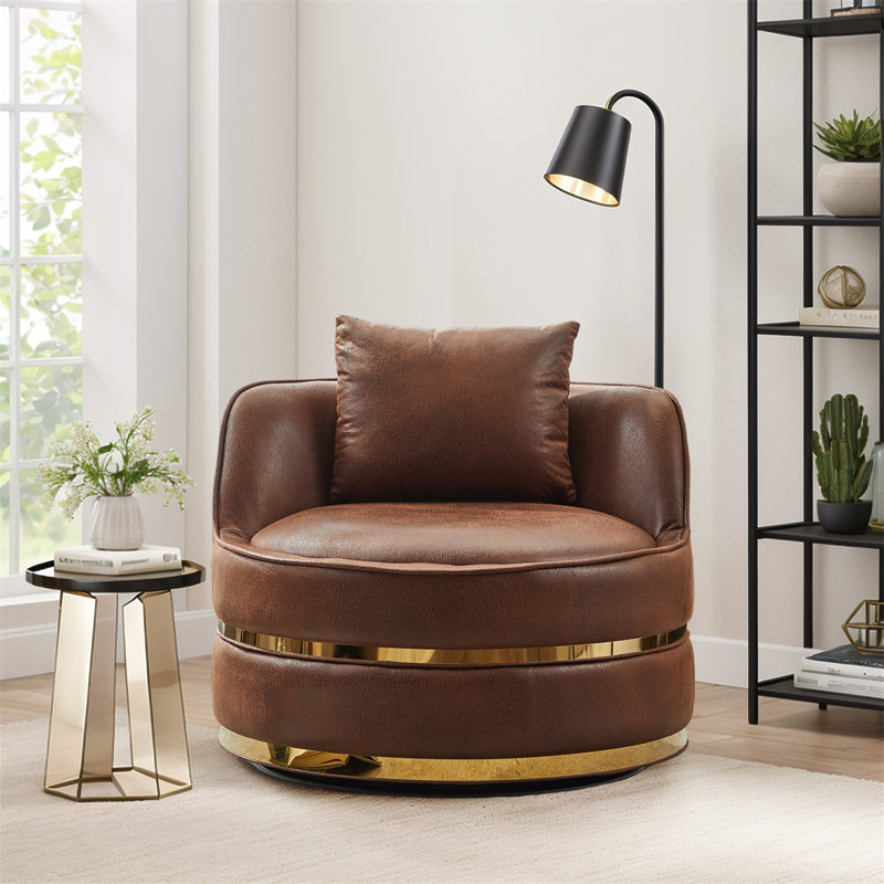 Fauteuil demi-tonneau pivotant surdimensionné rembourré, Tissu brun