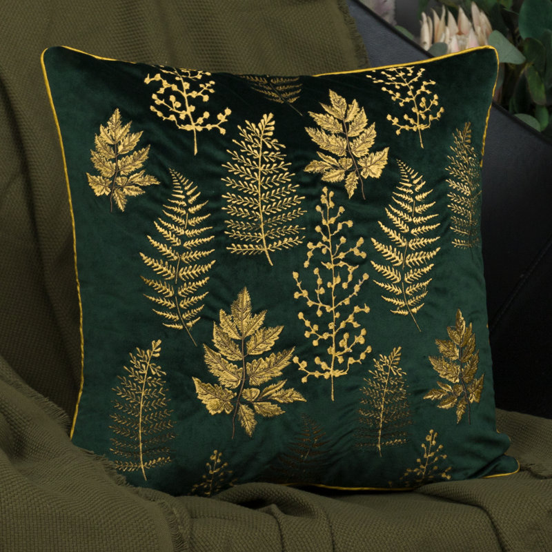  Embroidered Velvet Pillow Cover, Green