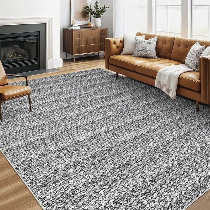 Modern Braided Printed Runner Rug Stain Resistant Carpet with Non-Slip Backing Low Pile Floor Cover Kitchen Hallway EntrywayBrown
