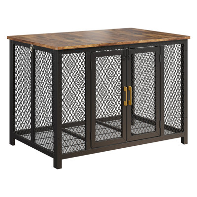 Heavy Duty Wooden Dog House Furniture, Indoor Large Dog Crate Side Table with Double Doors & Top Opening, Multi-Purpose Pet Kennel with Storage Space, Easy to Assemble for Medium & Large Dogs