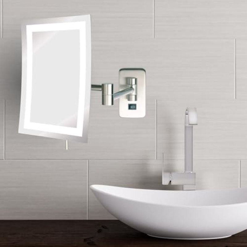 Allisyn 6.5" x 9" Lighted Wall Mount Magnified Makeup Mirror, Plug In, Nickel