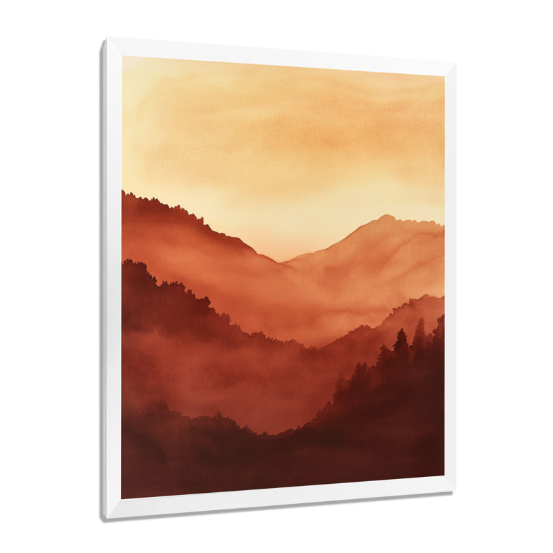 Tableau mural bohème rouge-brun paysage I - Paysages abstraits encadrés, H 32 po x l 24 po, White Picture Framed